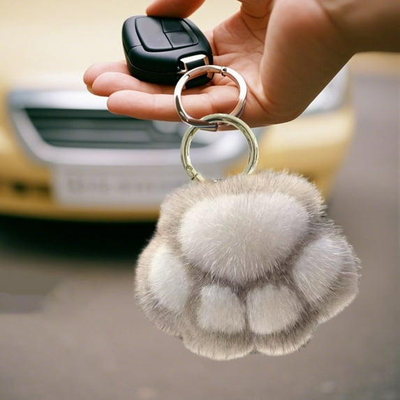 TaTaai Clearance 5Pcs Super Cute Soft Plush Cat Paw keychain Fluffy Warm Comfortable Pink Kitty Hand Key Chain Ring Holder Bag Purse Pendant