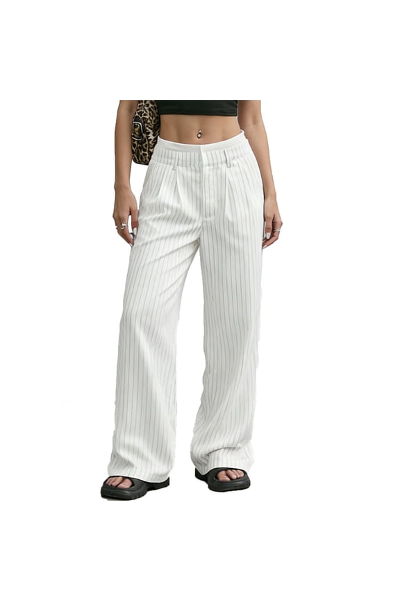 Drapey High Waisted Women Straight Leg Blazer Pants Patchwork Design Minimalist Machine Washable No Fading Casual Office Work Full Length Slacks Gift