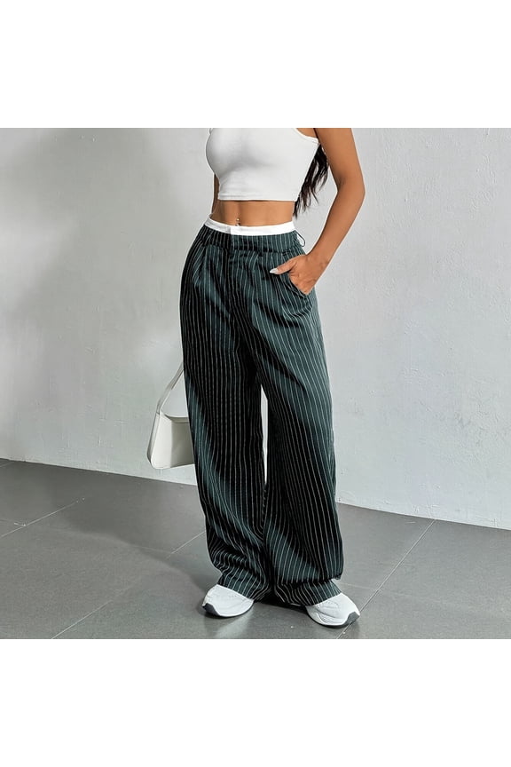 Drapey High Waisted Women Straight Leg Blazer Pants Patchwork Design Minimalist Machine Washable No Fading Casual Office Work Full Length Slacks Gift