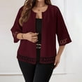 thumbnail image 1 of TaTaai Fall Cardigan Women 3/4 Sleeve Solid Trim Open Front Hollow Out Blouse Casual Lightweight for Autumn, 1 of 9