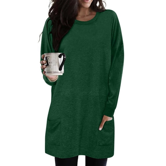 TaTaai Fall Christmas Pullover Women Long Sleeve Round Neck Solid Sweatshirt with Double Pockets Loose Casual for Winter