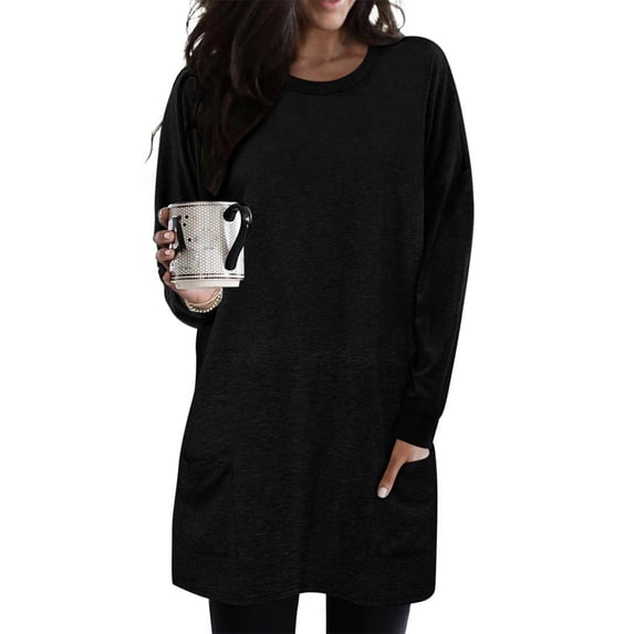 TaTaai Fall Christmas Pullover Women Long Sleeve Round Neck Solid Sweatshirt with Double Pockets Loose Casual for Winter