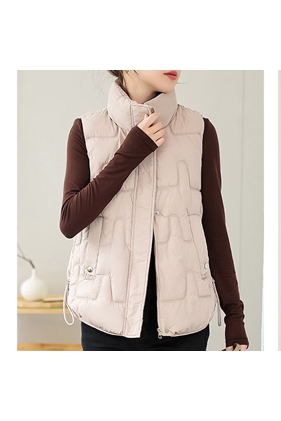 Fall Down Vest Women Sleeveless Stand Collar Lightweight Slim Fit Zip Up Puffer Vest with Pockets for Winter