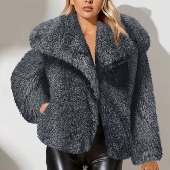 TaTaai Fall Faux Fur Coat Women Long Sleeve Lapel Button Cardigan Plush Warm Outerwear for Winter