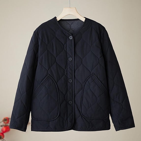 TaTaai Fall Hoodless Padded Coat Women Long Sleeve Solid Warm Quilted Jacket Loose Casual for Winter