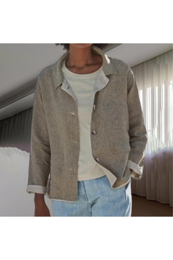 Fall Jacket Women Long Sleeve Lapel Solid Button Down Hoodless Casual Coat Lightweight for Autumn