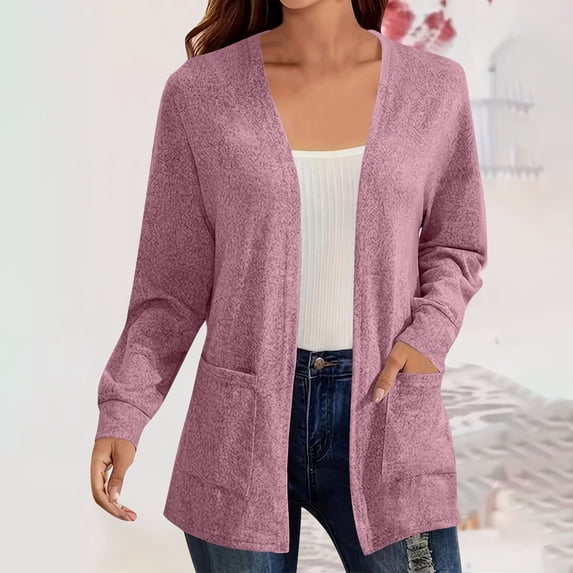 TaTaai Fall Knit Cardigan Women Long Sleeve Solid Open Front Sweater Jacket with Pockets Casual Elegant for Daily