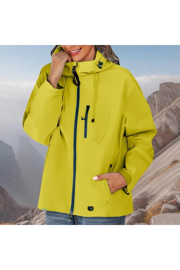 Fall Outdoor Jacket Women Long Sleeve Hooded Zip Up Multi Pockets Loose Solid Windbreaker for Hiking