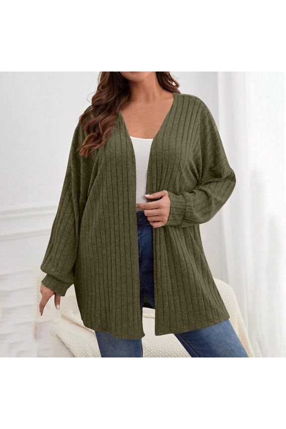 Fall Ribbed Knit Cardigan Women Long Sleeve Round Neck Solid Oversized Open Front Jacket Casual for Winter