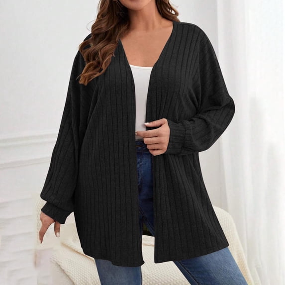 TaTaai Fall Ribbed Knit Cardigan Women Long Sleeve Round Neck Solid Oversized Open Front Jacket Casual for Winter