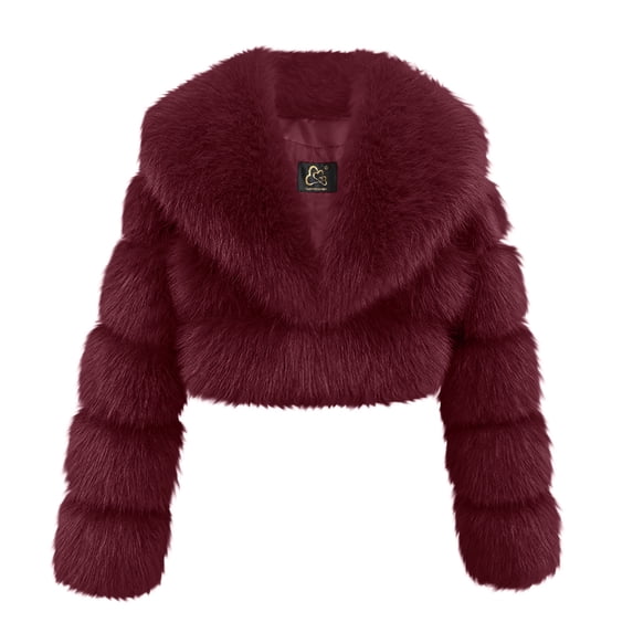 TaTaai Fall Short Faux Fur Jacket Women Long Sleeve Zip Up Big Collar Plush Coat Warm for Winter