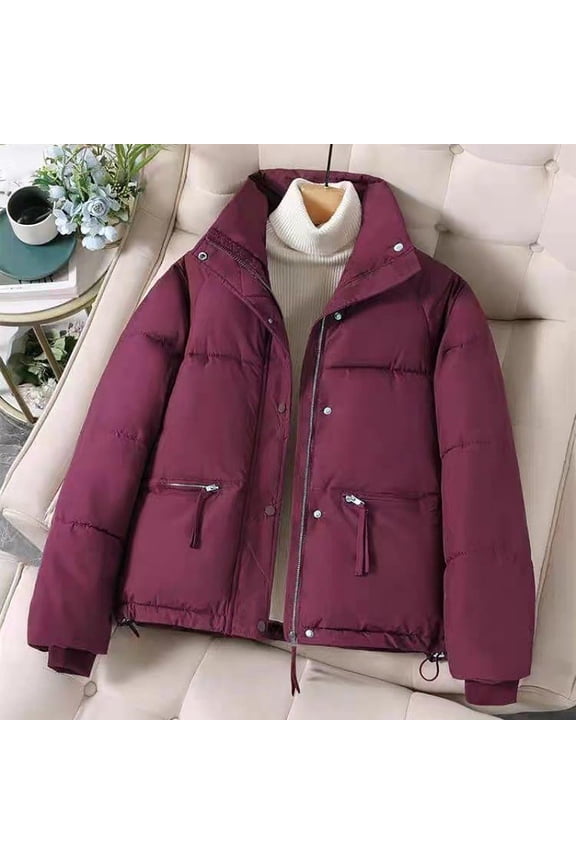 Fall Short Padded Jacket Women Stand Collar Thickened Warm Quilted Coat Loose Casual for Winter