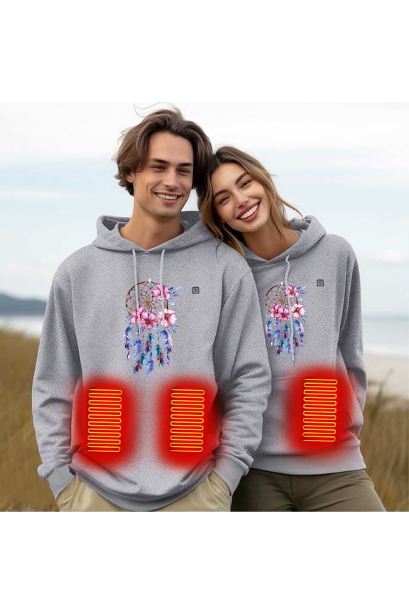 Fall Winter Heated Hoodie Women Men 5 Zone USB Rechargeable Thermal Pullover Warm for Hiking Travel