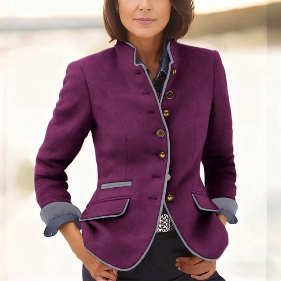 TaTaai Fall Wool Blend Jacket Women Long Sleeve Lapel Solid Button Front Cardigan Coat Warm for Winter