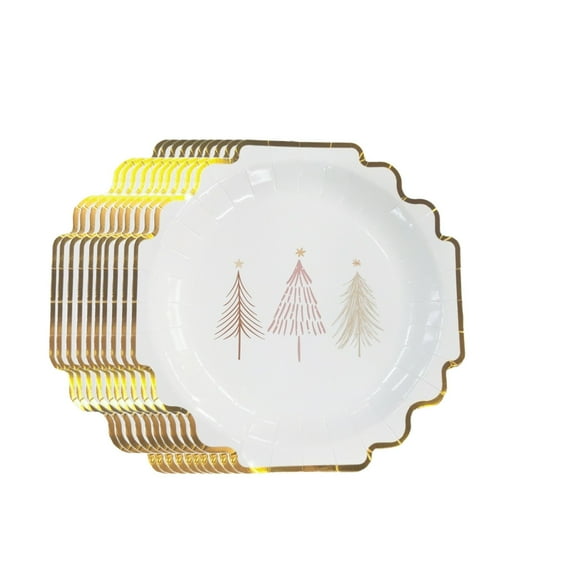 TaTaai Gift 10Pcs Disposable Square Paper Plates - Gold Foil Scalloped Paper Plates