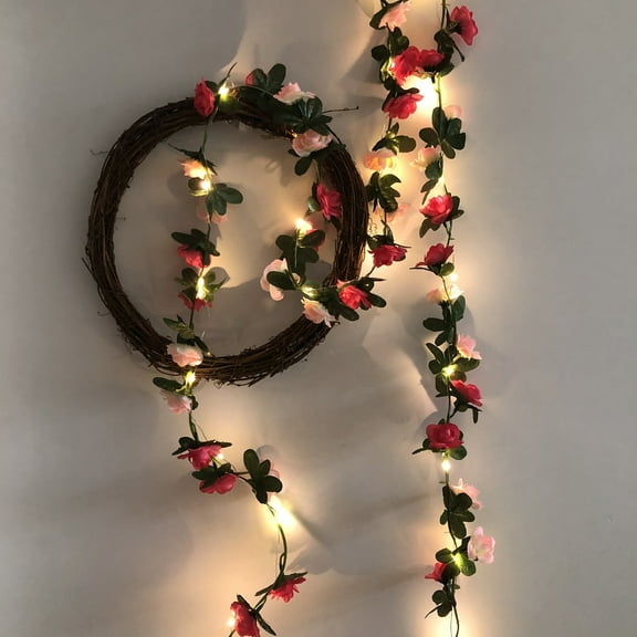 TaTaai Gift Artificial Flower String Lights Battery Operated Fake Rose Vine Floral Garland with LED Fairy Lights,Silk Hanging Pink Rose Flower Vines for Wedding Party Garden Home Table Wall Decor
