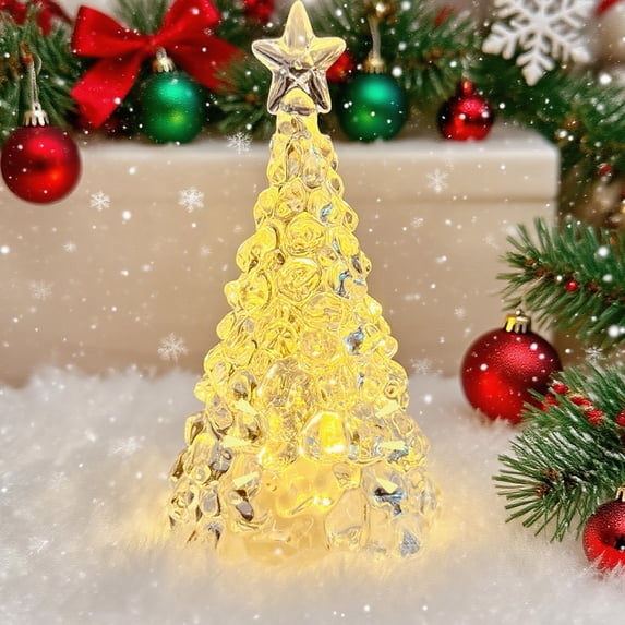 TaTaai Gift Holiday Pine Tree Light Up Glitter Confetti Swirl Acrylic Tabletop Figurine