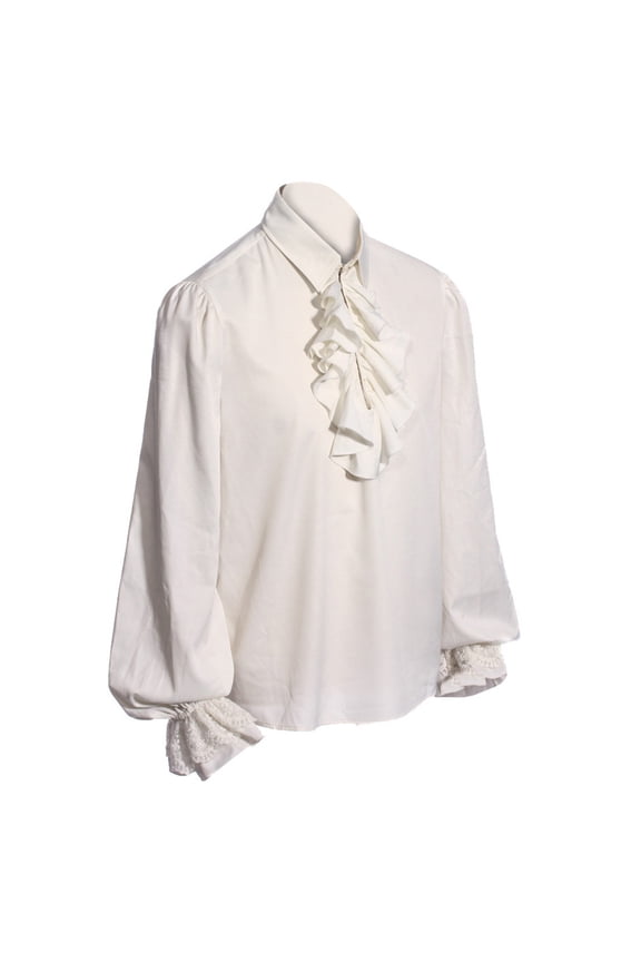 Halloween Shirts for Men Long Sleeve Steampunk Gothic Ruffled Stand Up Collar Blouse Vintage Costume