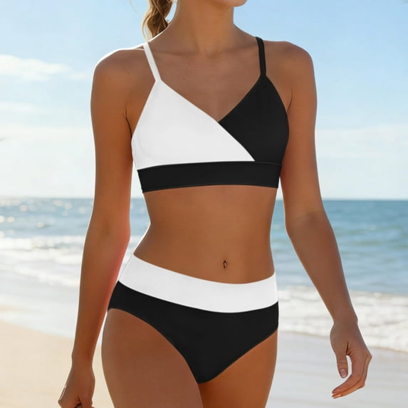 TaTaai High Stretch Women Split Printed Swimsuit V Neck Two Piece Bathing Suits Soft Quick Dry Beachwear Adjustable Straps Push Up Tops Summer Pool Party Gift