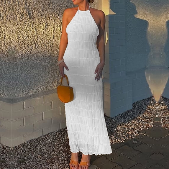 TaTaai Ladies Backless Slip Dress Strap Detail Ruffle Hem Sleeveless Solid Color Mini Summer Casual Bodycon Party Wear Gift