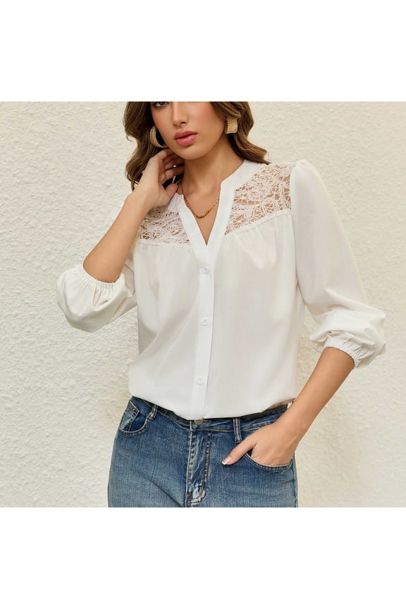 Ladies Casual French Style Solid Color Stand Collar Long Sleeve Top V Neck Blouse Shirt Elegant Fashion Top for Daily Office Street Wear Soft Breathable Comfortable Shirt Gift