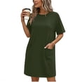 thumbnail image 1 of TaTaai Ladies Classic Solid Color Round Neck Short Sleeve Casual Dress with Functional Pockets Soft Stretchy Material Fashion Midi Dress for Spring Summer Daily Outings Gift, 1 of 6