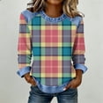 thumbnail image 1 of TaTaai Ladies Fashion Plaid Long Sleeve Round Neck Patchwork Blouse Casual Loose Fit Lightweight Soft Top Comfortable Daily Wear Shirt For Women Office Street Wear Gift, 1 of 5