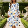 thumbnail image 1 of TaTaai Ladies Solid Color Casual Long Sleeve Dress Crew Neck Loose Silhouette Mid Calf Length Soft Polyester Dress for Daily Home Loungewear Spring Summer Gift, 1 of 7