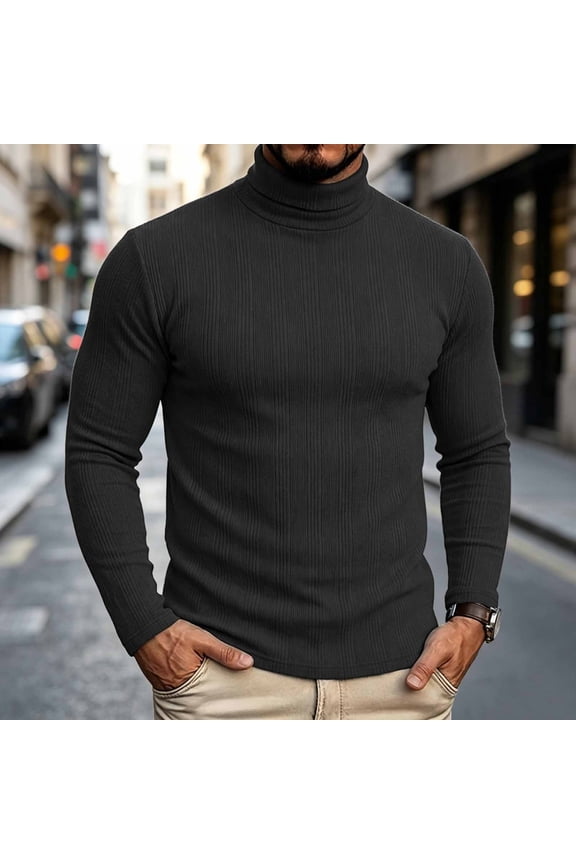 Men Turtleneck Long Sleeve Sweaters Solid Knit Pullover Warm Casual Winter Layering Essential