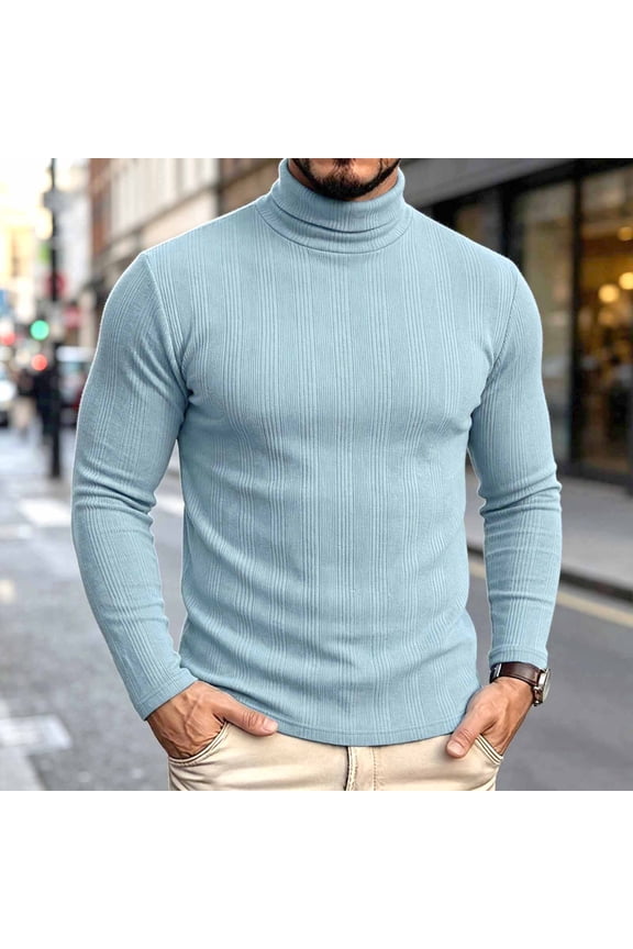 Men Turtleneck Long Sleeve Sweaters Solid Knit Pullover Warm Casual Winter Layering Essential