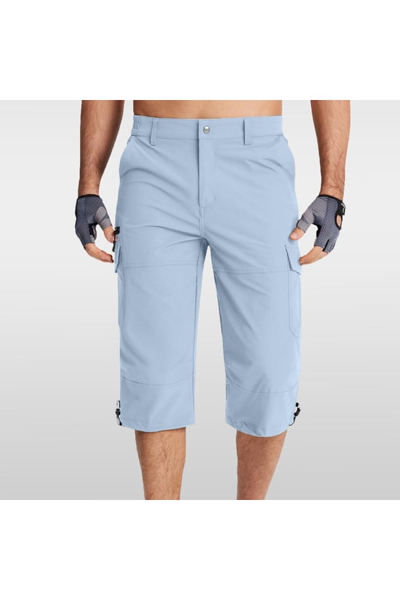 Men's 3/4 Length Work Pants with Multi-Pockets, Drawstring Waist, and Comfortable Casual Fit Gift