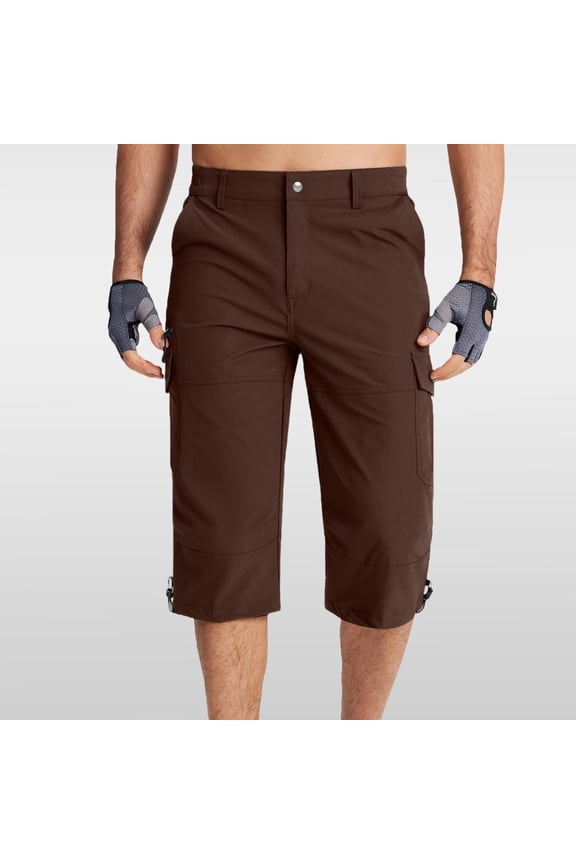 Men's 3/4 Length Work Pants with Multi-Pockets, Drawstring Waist, and Comfortable Casual Fit Gift