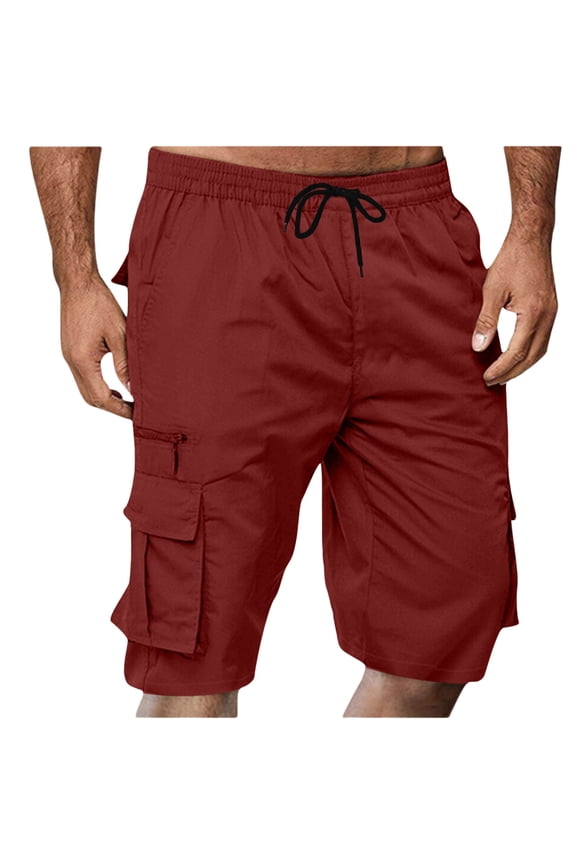 Men's Athletic Cargo Shorts with Multi-Pockets, Drawstring Elastic Waist, and Comfortable Breathable Fit for Summer Gift