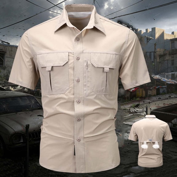 TaTaai Men's Breathable Tactical Short Sleeve Shirt with Back Mesh Ventilation, Multiple Pockets, Quick-Dry Fabric, and Relaxed Fit Gift