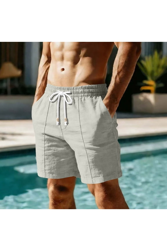 Men's Casual Linen Shorts with Drawstring Waist, Side Pockets, and Loose Comfortable Fit for Summer Gift