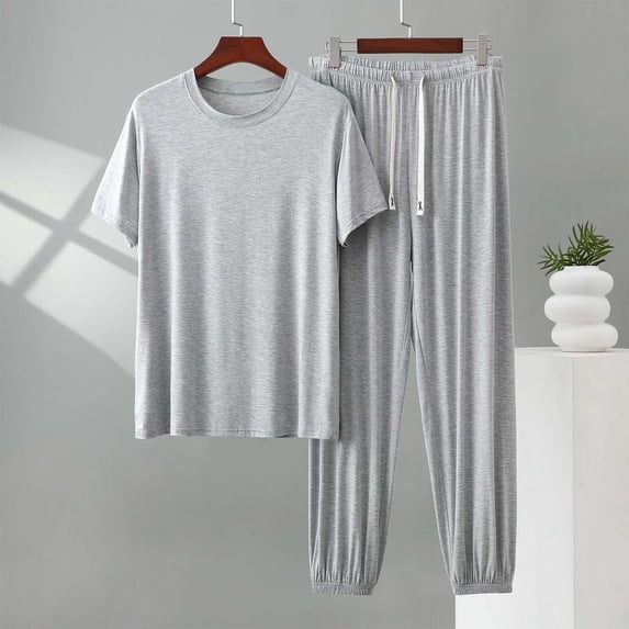 TaTaai Men's Casual Short Sleeve Round-Neck Two-Piece Set with Drawstring Jogger Pants, Elastic Waist, Side Pockets, and Soft Comfortable Fit Gift