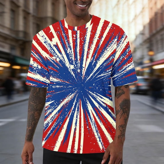 TaTaai Men's Casual Short Sleeve Shirt with July 4th Print, Loose Elastic Fit, and Breathable Performance Fabric for Summer Events Gift