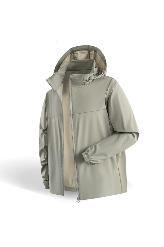 Men's Ice Silk Fishing Sun Protection Jacket Hooded Lightweight Waterproof Outdoor Coat with Pockets for Hiking Camping