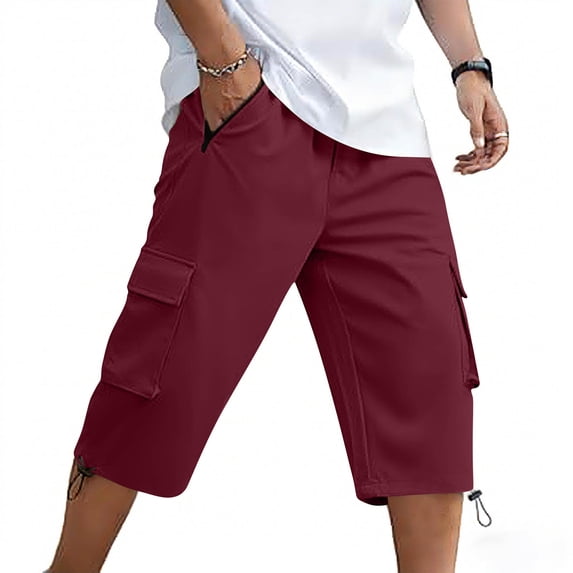 TaTaai Men's Outdoor Work Pants with Elastic Waist, Multiple Zipper Pockets, and Comfortable 3/4 Length Fit Gift