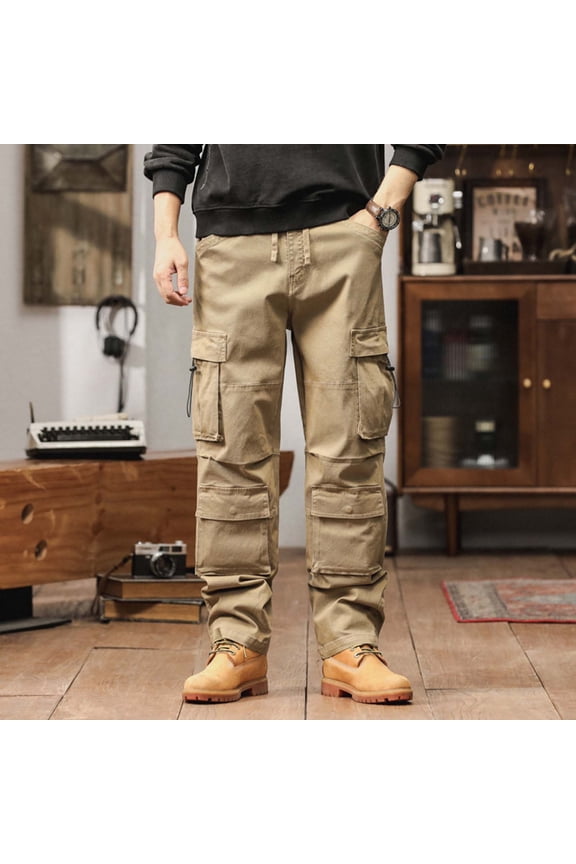 Men's Plus Size Cargo Pants for Men Solid Color Multi Pocket Outdoor Straight Leg Work Trousers Gift