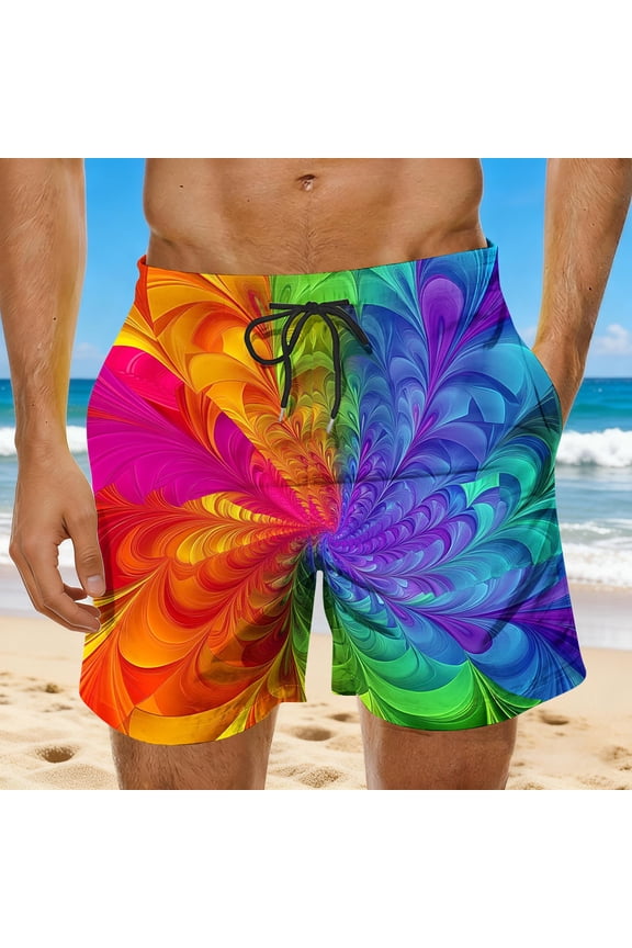 Men's Printed Basic Drawstring Casual Beach Shorts with Relaxed Fit Functional Pockets Outdoor Vacation Style Gift