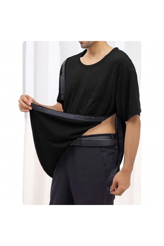 Men's Solid Color Short Sleeve Top with Full Snap Button Placket, Chest Pocket, Round Neck, and Comfortable Everyday Fit Gift