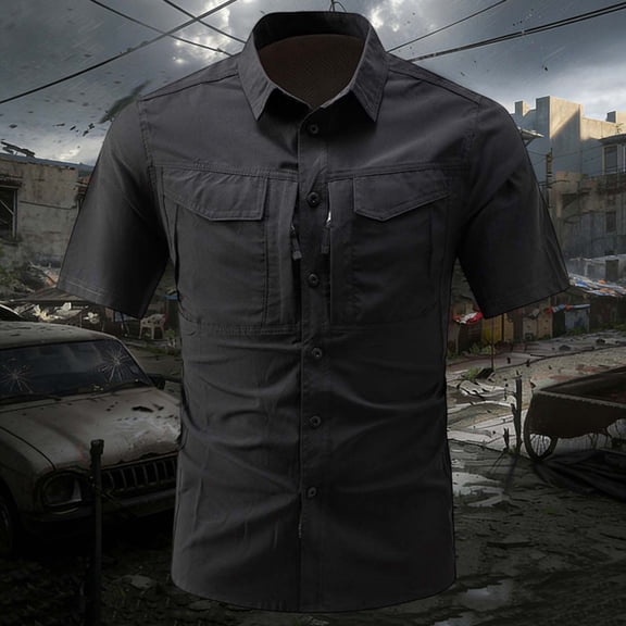 TaTaai Men's Tactical Short Sleeve Work Shirt with Button Front, Multiple Pockets, Breathable Quick-Dry Fabric, and Relaxed Outdoor Fit Gift