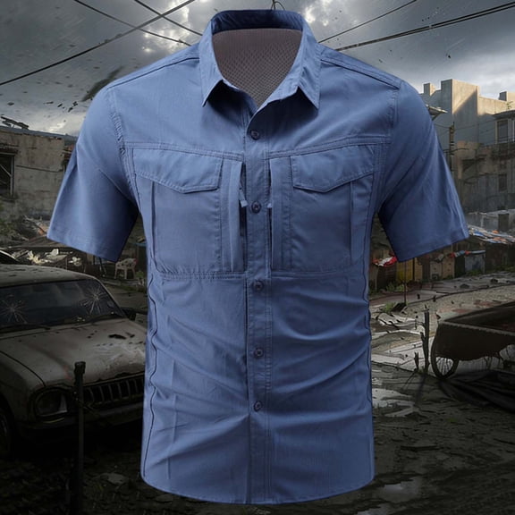 TaTaai Men's Tactical Short Sleeve Work Shirt with Button Front, Multiple Pockets, Breathable Quick-Dry Fabric, and Relaxed Outdoor Fit Gift