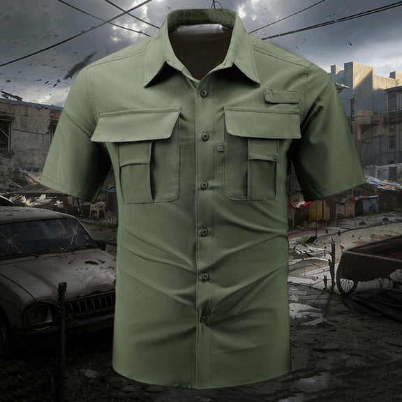 TaTaai Men's Tactical Short Sleeve Work Shirt with Multiple Pockets, Quick-Dry Fabric, Button Front, and Relaxed Outdoor Fit Gift