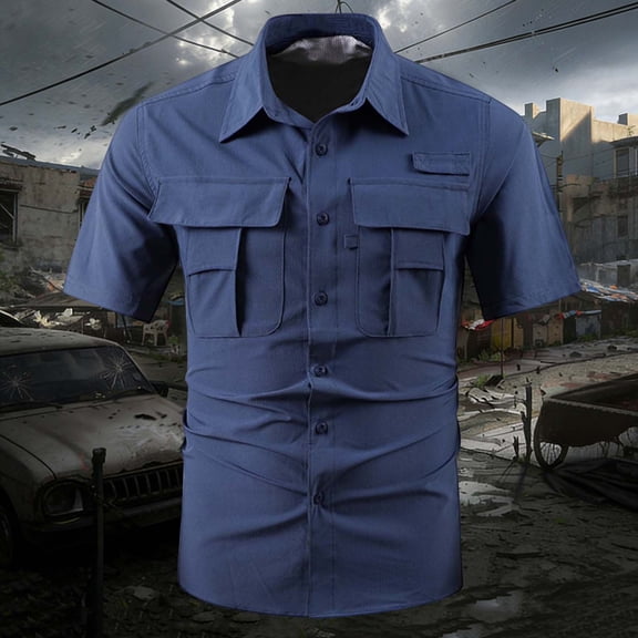 TaTaai Men's Tactical Short Sleeve Work Shirt with Multiple Pockets, Quick-Dry Fabric, Button Front, and Relaxed Outdoor Fit Gift