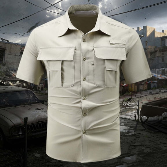 TaTaai Men's Tactical Short Sleeve Work Shirt with Multiple Pockets, Quick-Dry Fabric, Button Front, and Relaxed Outdoor Fit Gift
