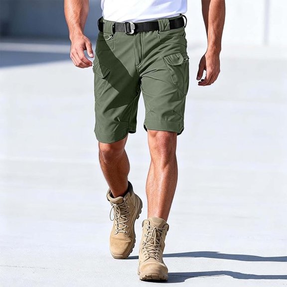 TaTaai Men's Tactical Shorts for Men Solid Color Zipper Multi Pocket Button Waist Cargo Shorts for Outdoor Gift