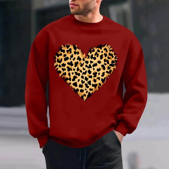 TaTaai Men's Valentine Heart Print Long Sleeve Round Neck Pullover, Valentine's Day Gift, Casual Sports Activewear Top Gift