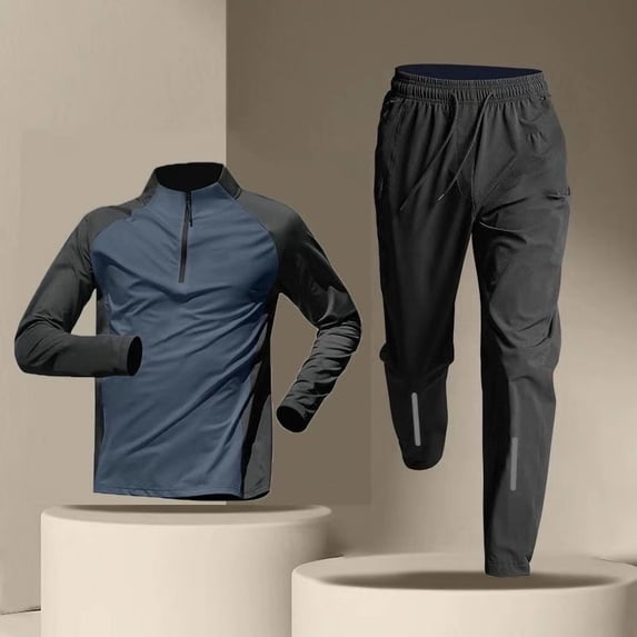 TaTaai Men's Workout Set for Men Half Zip Long Sleeve Quick Dry Top with Long Pants Running Fitness Training Suit Gift